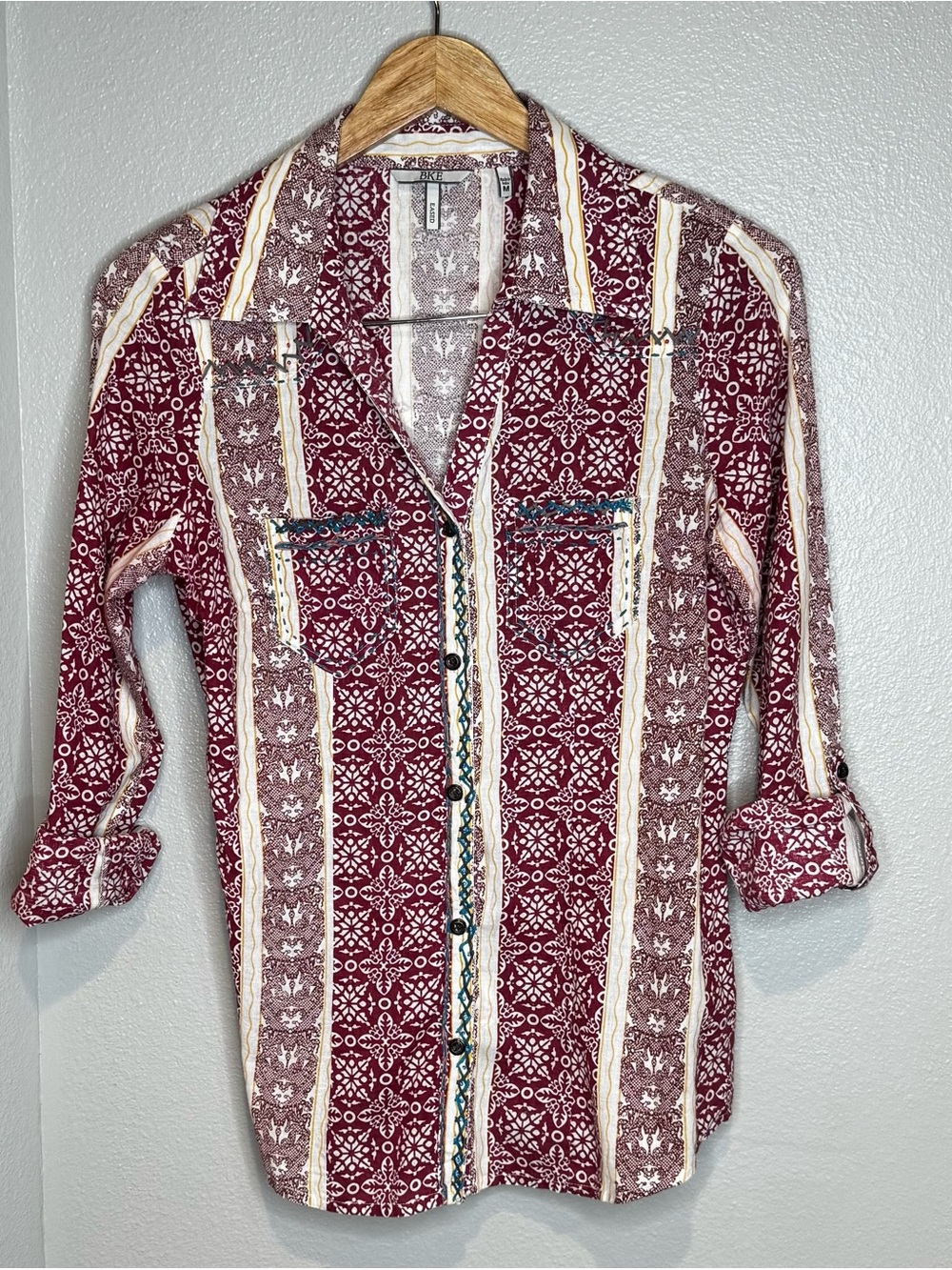 Vintage-Look BKE Maroon Patterned Button-Up Shirt